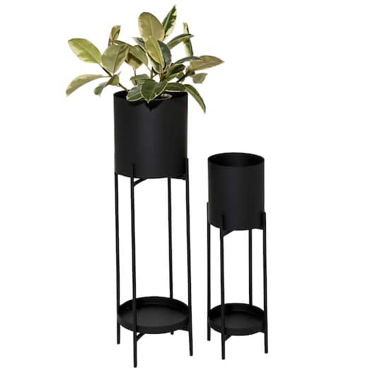 Black Metal Modern Stand Planter Set
